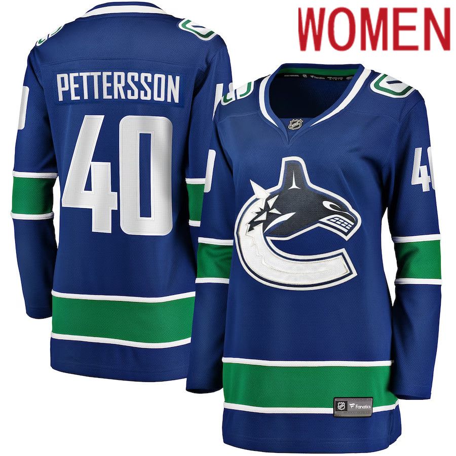 Women Vancouver Canucks 40 Elias Pettersson Fanatics Branded Blue Home Premier Breakaway Player NHL Jersey